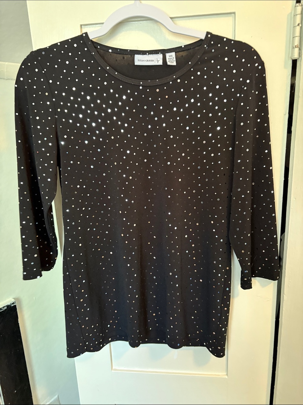 Susan Graver Black Long-Sleeve Top with Sparkling Stud Detail